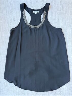Black Racerback Tank with Silver Beaded Trim